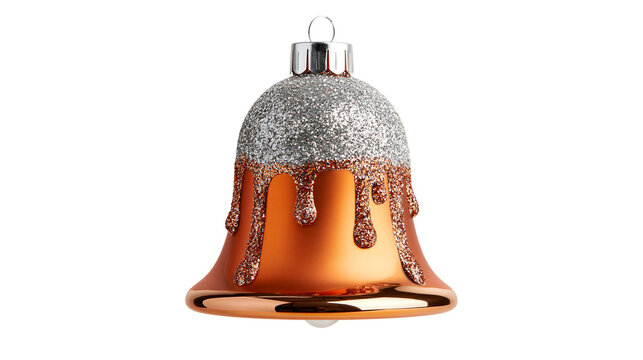 Copper and silver glittery bell shaped Christmas tree ornament decoration