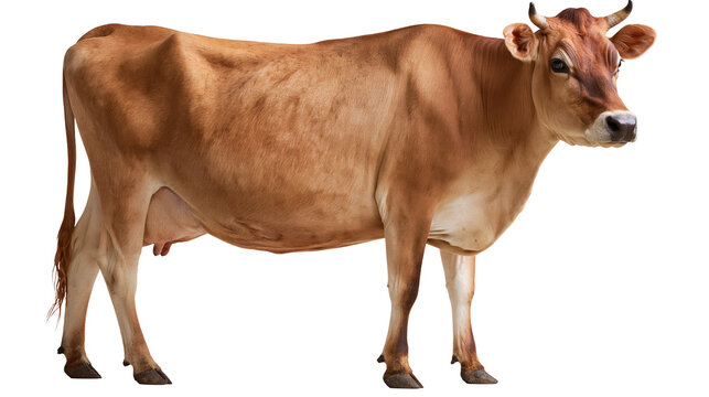 Brown Jersey cow standing in profile view