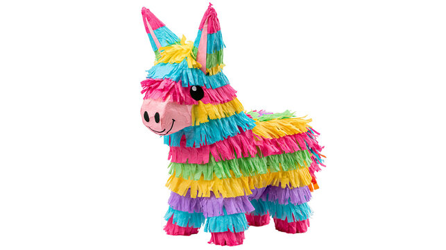 Colorful donkey shaped paper pinata with fringed tissue paper decoration