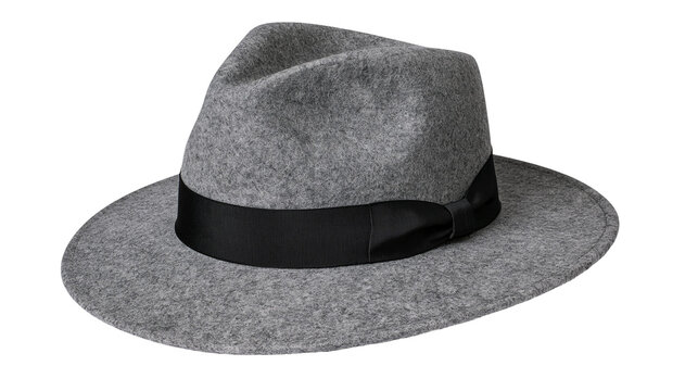 Classic grey felt fedora hat with a black ribbon band