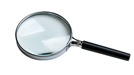 Handheld magnifying glass with chrome frame and black plastic handle © Cressida