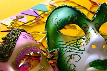 carnival vask between confetti - mardi gras banner - carnival venice - masquerade  © Adriana
