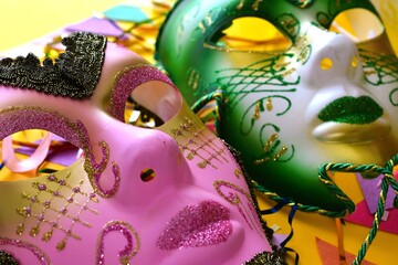 carnival vask between confetti - mardi gras banner - carnival venice - masquerade  © Adriana