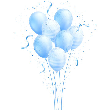 Pale Blue Balloon Bouquet Illustration for Birthday Celebrations with Striped and Confetti Details