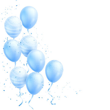 Eight Blue Balloons with Confetti, Isolated 3D Decorative Illustration for Celebrations