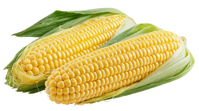 Fresh raw yellow corn cobs with green husks and silk