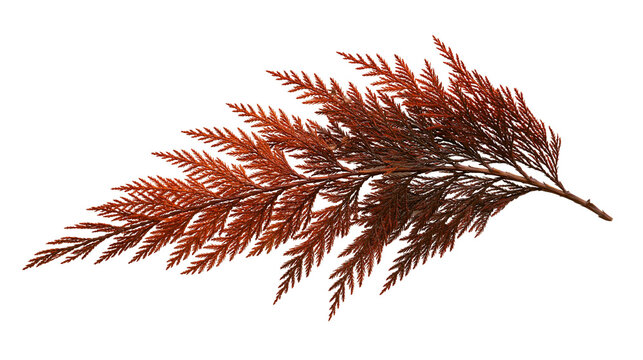 Dried brown cedar evergreen conifer branch with needle foliage