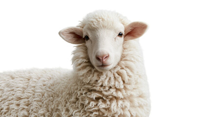 Fluffy white lamb with thick curly wool looking at camera © Isadora