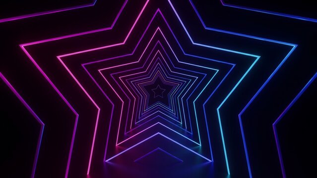 Neon starburst tunnel with concentric lines creates a futuristic and immersive visual effect geometric