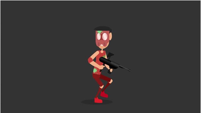 2d animated soldier characters shooting and running on dark background