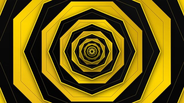 Yellow and black abstract hexagonal spiral tunnel loop