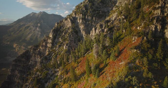 Sunset Glow On Autumn Rocky Mountains In Provo, Utah - Beautiful Aerial Shot