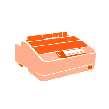 Orange office printer in minimalist flat style for business technology design
