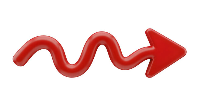 3D Rendered Red Wavy Arrow Pointing Right Isolated on a Transparent Background for Creative Graphic Design Projects
