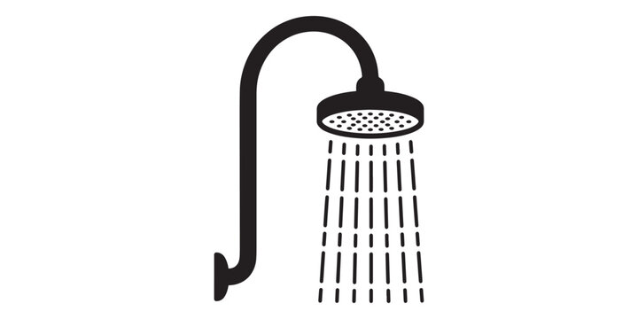 Black silhouette icon of a shower head isolated on white background