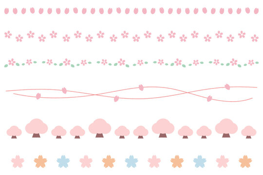 桜の飾り線イラストセット