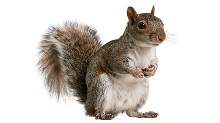 Eastern gray squirrel standing upright with fluffy tail and alert eyes © Lyra