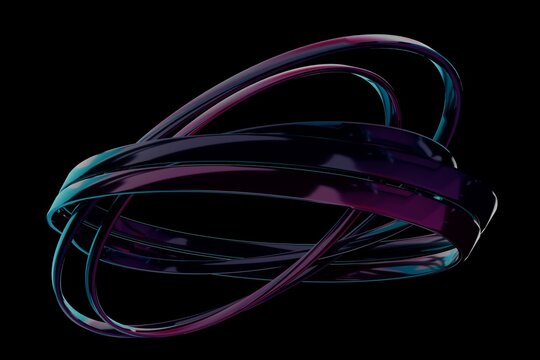 Interlocking 3D ribbon rings in magenta and teal