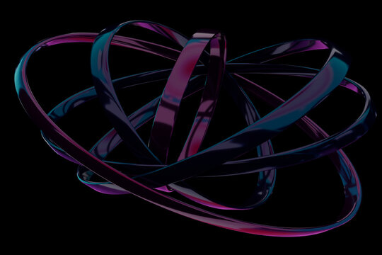 Tangled 3D ribbon knot suspended in darkness