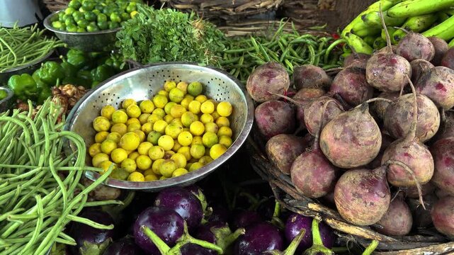 Indian fresh vegetables for sale at the farmer's market 4k video footage