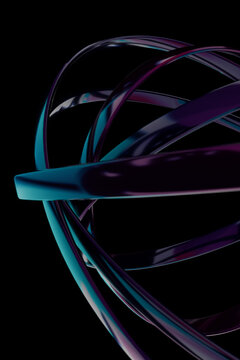Spherical 3D ribbon cage rendered in dark iridescence