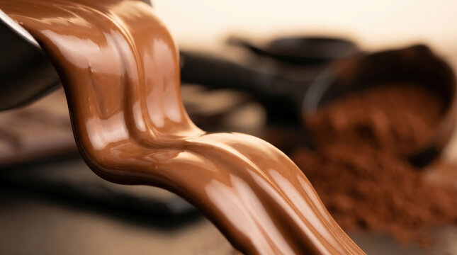 Smooth and glossy milk chocolate wave flowing in a graceful spiral motion