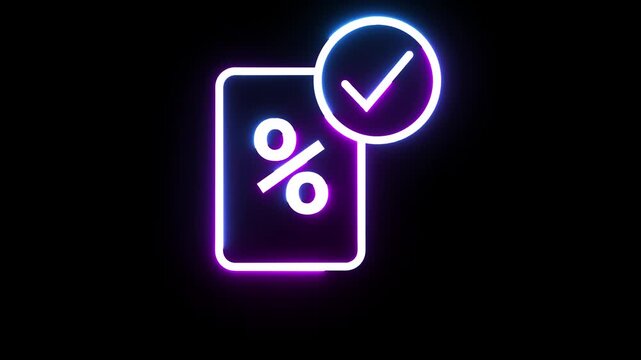 Neon discount coupon with check mark confirmation motion graphic