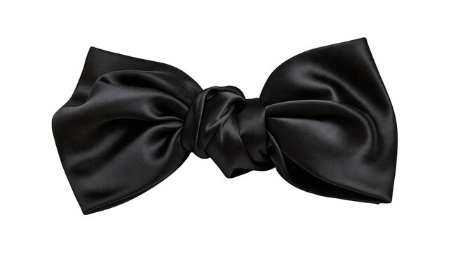 Elegant black silk bow tie with smooth satin texture and knotted center