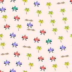 Fototapeta premium Seamless pattern with palm trees and lotus flowers