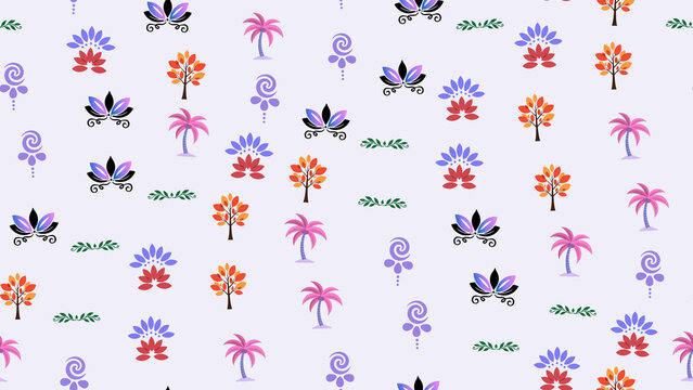 Stylized pattern of trees and floral elements
