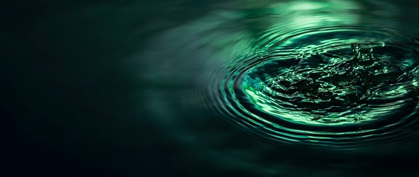 Abstract dark green water ripples background with circular concentric wave patterns on liquid surface.