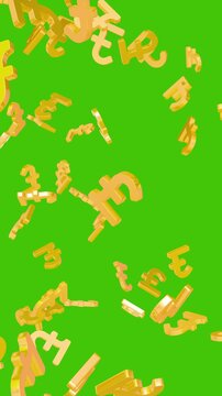 3d gold Pound currency symbol explosion on black background. Looping 3D bursting animation gold Pound sign 4K.