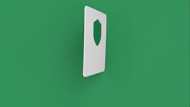 White shield identity card with motion overlay on green background concept