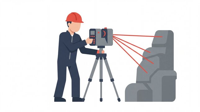 Vektor pemindaian laser pada monumen oleh teknisi profesional