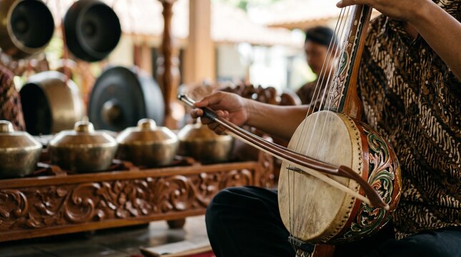 The rebab is a Javanese gamelan musical instrument.