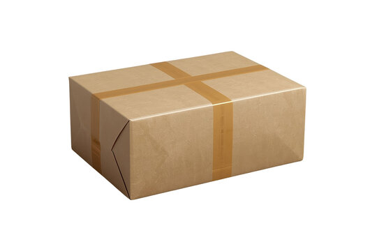 Kraft parcel sealed with white band decorative cutout on transparent background
