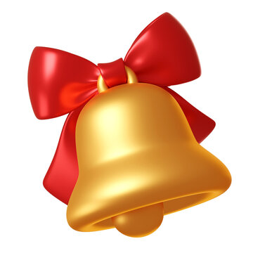Shiny gold bell with a red satin bow isolated, festive holiday charm ideal for Christmas branding, gifts, and seasonal campaigns.
