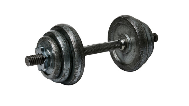 Heavy cast iron adjustable dumbbell with threaded handle and metal weight plates