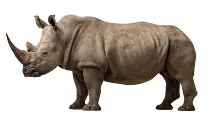 Obraz premium Large adult white rhinoceros standing in profile view with textured grey skin