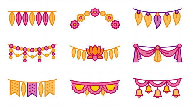 Di wali festifal of lights vektor set of toran and floral garlands