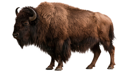 Large American bison with thick brown fur and curved horns standing in profile © Peregrine