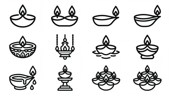 Di wali festifal of lights vektor set of traditional diya oil lamps