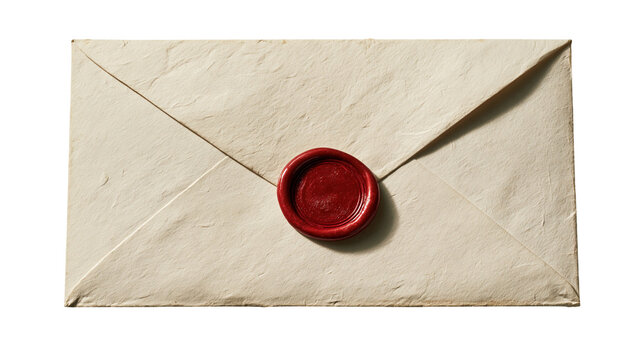 Vintage textured paper envelope with a circular red wax seal