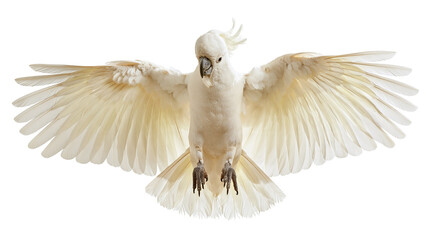 White umbrella cockatoo with wings spread wide in flight © Peregrine