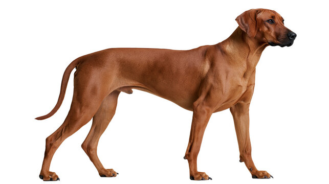 Muscular Rhodesian Ridgeback dog standing in profile view