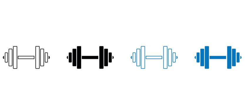 Heavy barbell icon set, fitness weightlifting and strength training equipment vector illustration