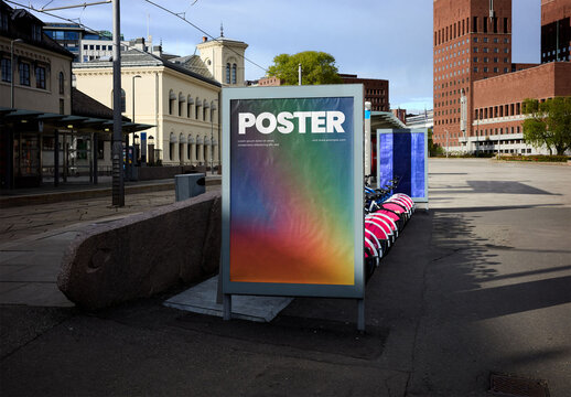 Mockup Of Customizable Vertical Poster On Oslo Street