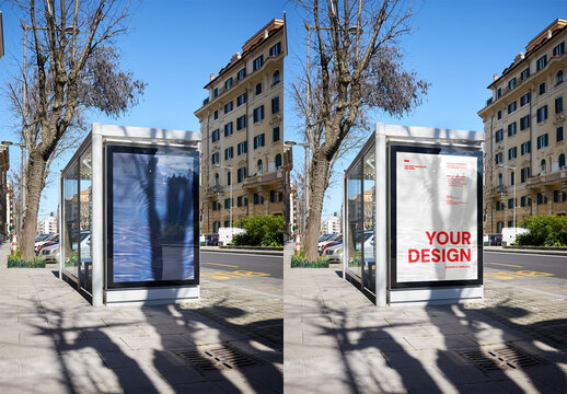 Mockup Of Customizable Bus Stop Advertising Billboard, Oslo