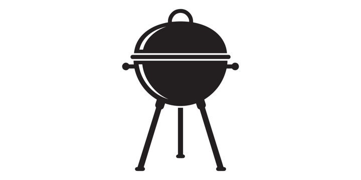 Black silhouette icon of a charcoal kettle barbecue grill