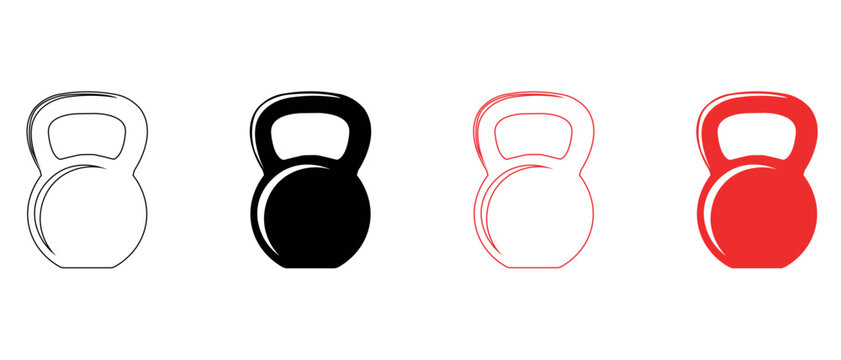 Kettlebell icon set, fitness weightlifting and strength training equipment vector illustration